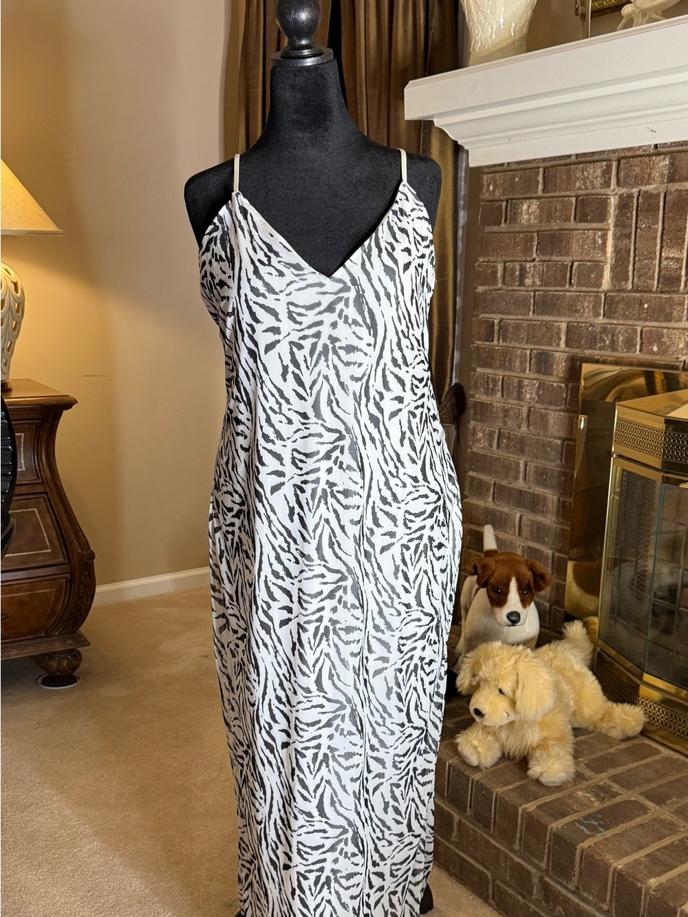 AFRM Black and White Zebra-Print Slip Dress